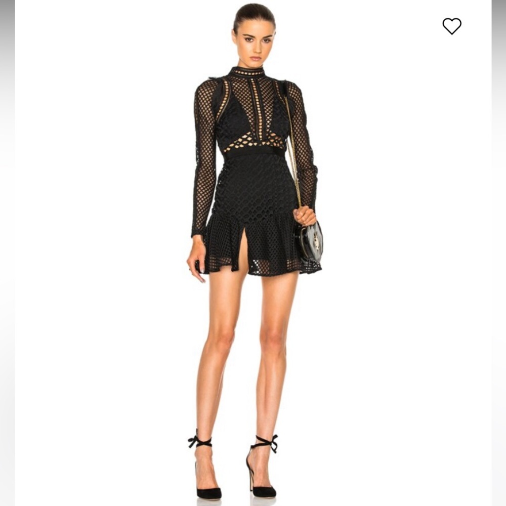 Self-Portrait: Black Lace Hall Mini Dress - Picture 1 of 5
